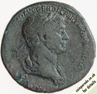 116AD-117AD Sestertius Emperor Trajan Obverse 116AD-117AD Sestertius Emperor Trajan Obverse