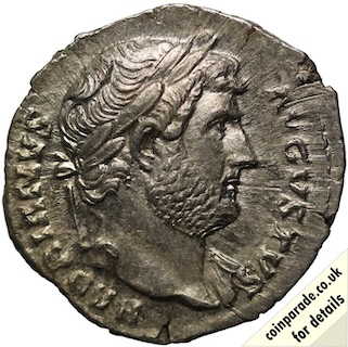 125AD Silver Denarius Emporer Hadrian Obverse 125AD Silver Denarius Emporer Hadrian Obverse