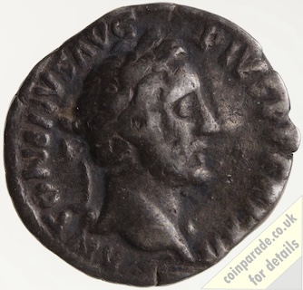 148AD-149AD Denarius Antoninus Pius Fortuna Obverse 148AD-149AD Denarius Antoninus Pius Fortuna Obverse