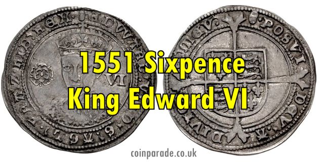 1551 Sixpence Edward VI