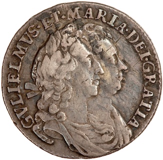 1693 Sixpence William and Mary Obverse 3438 MV