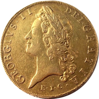 1729 EIC 5 Guinea Obverse 1729 EIC 5 Guinea Obverse
