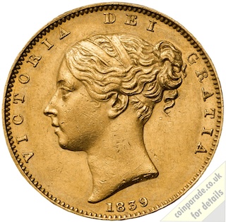 1839 Gold Sovereign Proof Obverse 1839 Gold Sovereign Proof Obverse