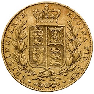 1843 Sovereign Young Head Shield Reverse 1843 Sovereign Young Head Shield Reverse