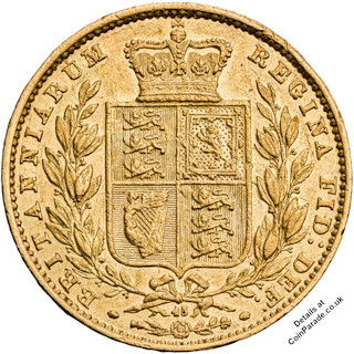 1866 Gold Sovereign Victoria Young Head Shield Reverse 1866 Gold Sovereign Victoria Young Head Shield Reverse