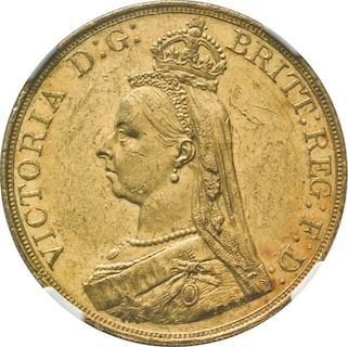 1887 Gold Five Pounds Obverse 1887 Gold Five Pounds Obverse