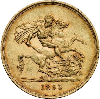 1893 Gold 5 Pound Coin BU Reverse 1893 Gold 5 Pound Coin BU Reverse