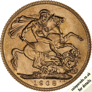 1908 Gold Sovereign Canada Reverse MV