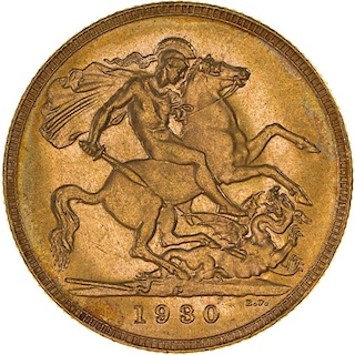 1930 Gold Sovereign Perth Reverse MV