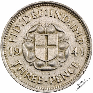 1941 Silver Threepence George VI Reverse 1941 Silver Threepence George VI Reverse
