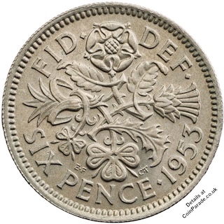 1953 SIxpence Reverse
