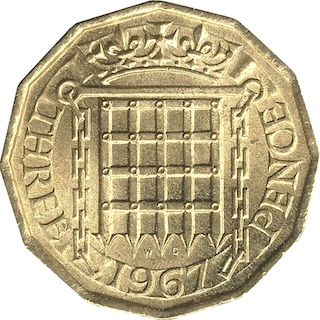 1967 Threepence Elizabeth II Reverse 1967 Threepence Elizabeth II Reverse