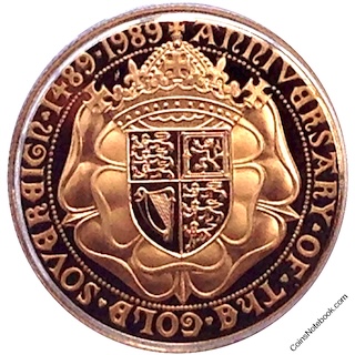 1989 Tudor Rose Gold Proof Two Pound Reverse MJH