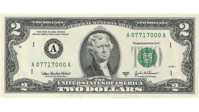 USA 2 Dollar Banknote Obverse