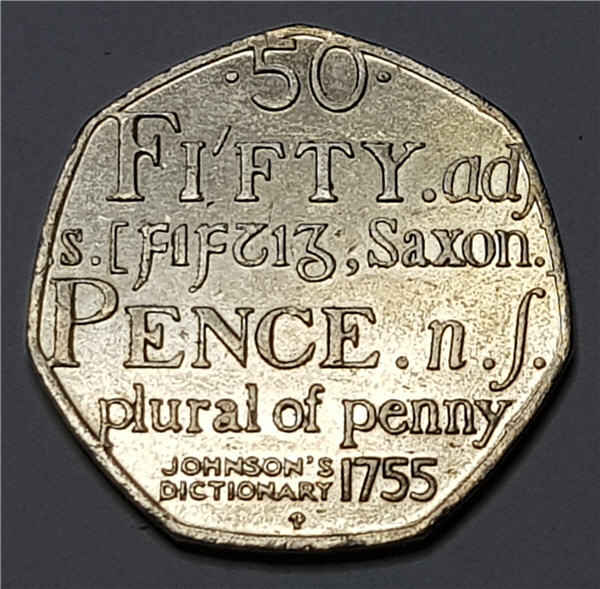 2005 50 Pence Coin - Johnsons Dictionary