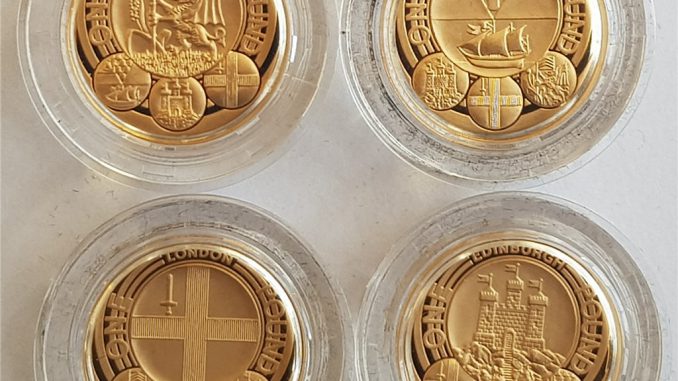 2010 and 2011 UK Cities 4 Coin Gold Proof One Pound Set Obverse