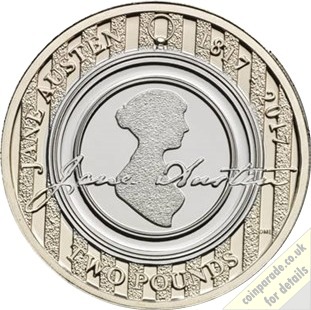 2017 Two Pound Coin Jane Austen Reverse 2017 Two Pound Coin Jane Austen Reverse