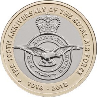 2018 Two Pound Coin RAF Centenary Badge Reverse 2018 Two Pound Coin RAF Centenary Badge Reverse
