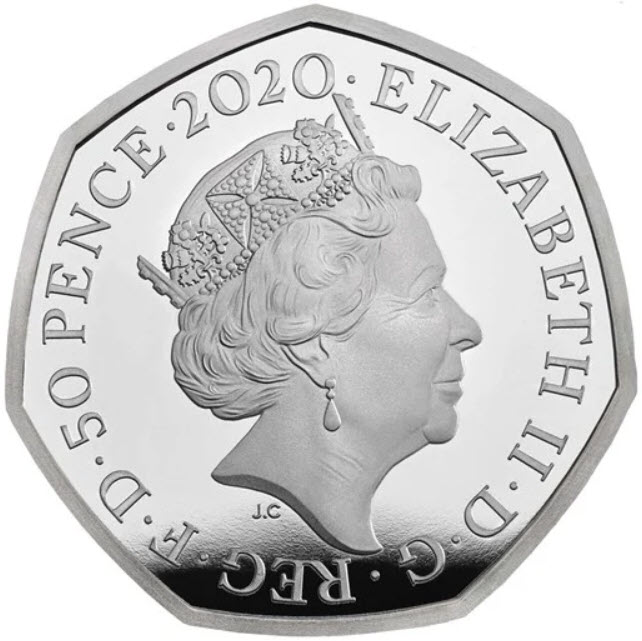 2020 Silver Proof 50p Hylaeosaurus Obverse