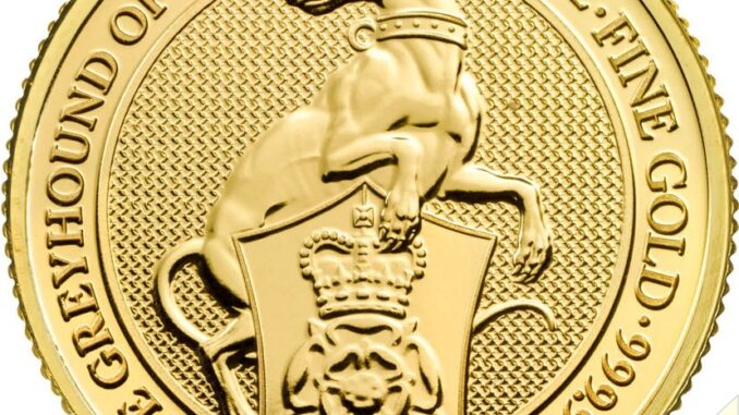 2021 Queens Beasts White Greyhound Gold Quarter Ounce Reverse