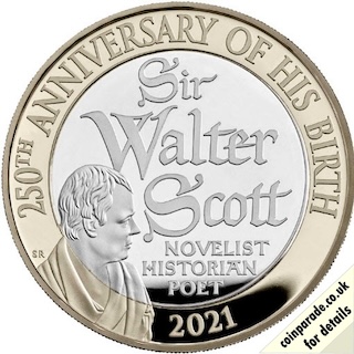 2021 Two Pound Proof Sir Walter Scott Reverse 2021 Two Pound Proof Sir Walter Scott Reverse