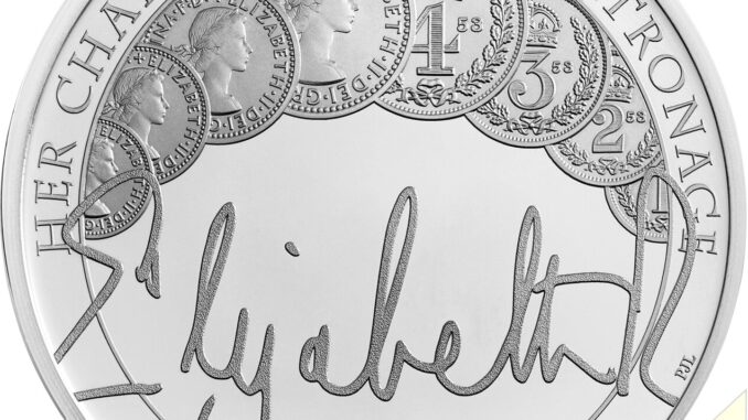 2022 Five Pounds Silver Queens Reign Charity and Patronage Reverse 2022 Five Pounds Silver Queens Reign Charity and Patronage Reverse