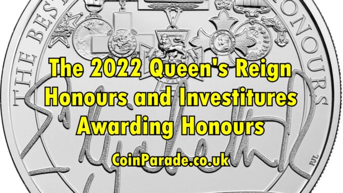 2022 Five Pounds Silver Queens Reign Honours Reverse RM 2022 Five Pounds Silver Queens Reign Honours Reverse