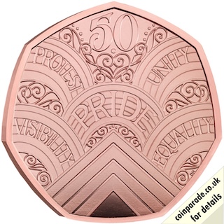 2022 Gold Proof 50p Coin 50 Years of Pride Reverse RM