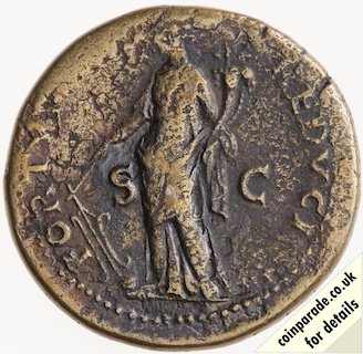 77AD 78AD Dupondius Vespasian Fortuna 77AD 78AD Dupondius Vespasian Fortuna