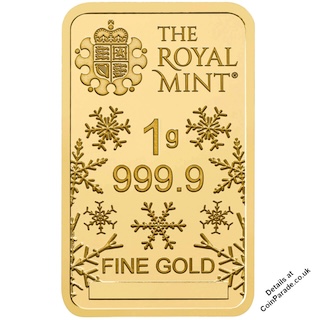 Christmas 1g Gold Bullion Minted Bar Obverse